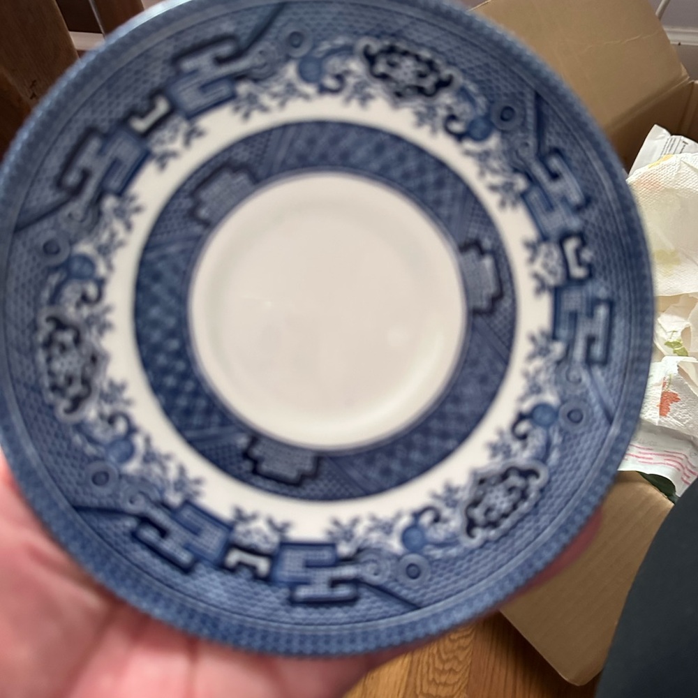 Homer Laughlin Blue and White Dinnerware saucer.